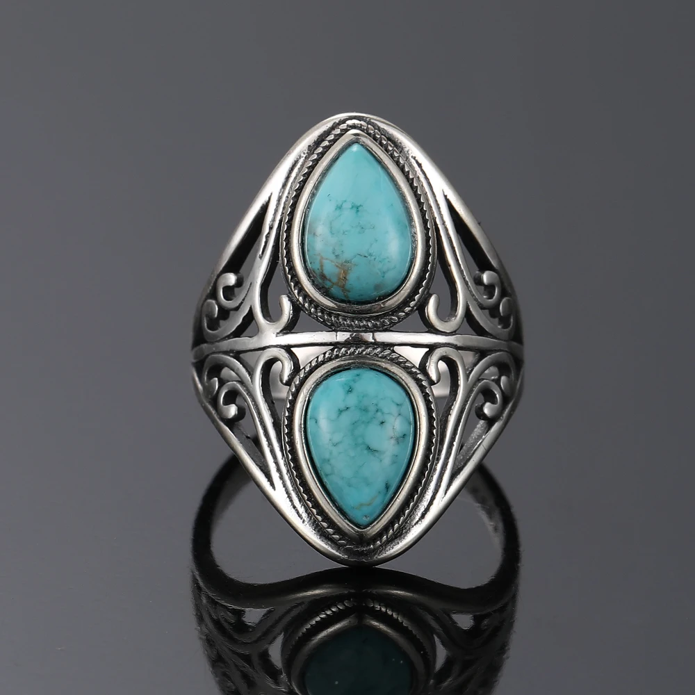 925 Sterling Silver Rings Original Design Vintage Natural Turquoise Ring for Wom - $25.64