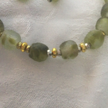 Recycled African green glass beaded necklace and earrings - $50.00