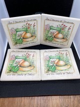 Set of 4 Floral Garden Stone Coasters Green Pink Flower Stone Cork Back ... - $7.83