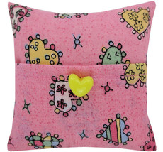 Tooth Fairy Pillow, Pink Heart Print Fabric, Yellow Heart Button Trim fo... - $4.95
