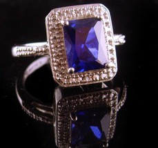 Vintage sterling engagement ring - HUGE blue solitaire stone - Size 8 - faux sap - £97.63 GBP