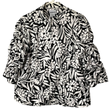 BonWorth Jacket Womens Medium Black/White Cotton Full Zip Ruche Sleeves VTG 60s - £19.08 GBP