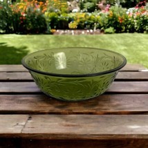 Vintage Daisy Pattern Avocado Green FTD Glass Bowl Candy Dish 1979 Replacement - £15.38 GBP
