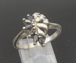925 Silver - Vintage Sapphire &amp; Cubic Zirconia Floral Ring Sz 8.5 - RG24200 - £28.62 GBP