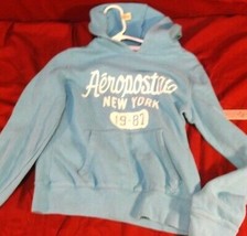 AEROPOSTALE NEW YORK LIGHT BLUE WOMENS PULL OVER HOODIE AUTHENTIC SWEATER M - $13.03