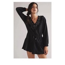 Anthropologie Sundays Dress Black Gemma Pearl Embellished Ruffle Sweat M... - £16.05 GBP