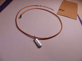 Silver Faith charm pendant handman tan twisted rope Necklace adjustable - £14.88 GBP