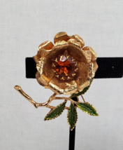 Vtg 1960&#39;s Sarah Coventry Gold Tone Green Enamel Orange Rhinestone Flowe... - $27.69