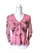 Spenser Jeremy VTG Y2K 100% Silk Flowy Embellished Blouse Size PM Pink L... - $24.15