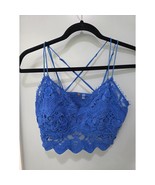 Free People Blue Lace Bralette Crop Top Boho Festival PTP 15” Length 8” - $463.52 MXN