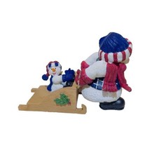 Snowman Pulling Child in Wooden Sleigh Ceramic Christmas Decor - $27.74