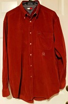 Vintage Tommy Hilfiger Corduroy Shirt Mens Sz M Crest Button Down Red Pocket - £13.17 GBP