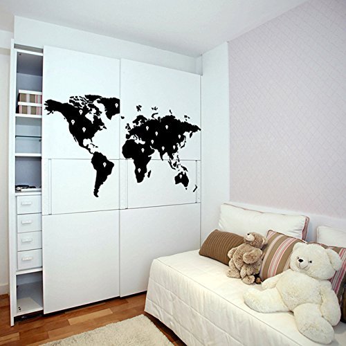 Primary image for ( 55'' x 30'') Vinyl Wall Decal World Map with Google Dots / Earth Atlas Shiluet