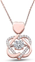 Interlocking Double Heart Gift Pendant Necklace 925 Rose Gold 3.50 CT Round CZ - £87.53 GBP