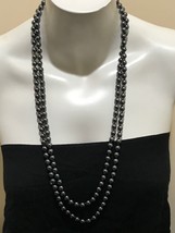 Signed RMN Roman Faux Pearl Grey Silver Beaded Long 60 Inch Knotted Necklace - £19.65 GBP