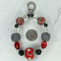 Chunky Black Red Silver Tone Rhinestone Bracelet Clip Keychain Keyring - $6.92