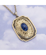 Vintage Gold-Tone Sapphire Glimpse Locket Necklace 28 inches by Avon H2 - $32.99