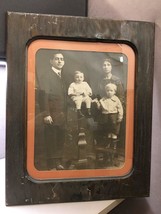 Vintage Family Photo Portrait Husband Wife Boys Dark Burled Wood Frame - £27.22 GBP