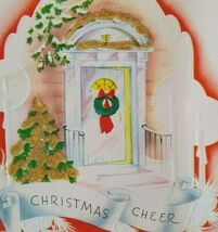 Mid Century Modern Christmas Greeting Card Cheer Glitter Decorated Tree ... - $8.90