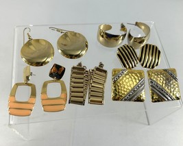 Vintage Lot 6 Stud Hook Pierced Gold Tone Earrings Textured Enamel - £11.76 GBP