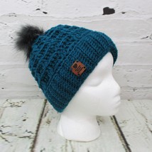 Duncan Street Designs Womens S/M Double Waffle Stitch Crocheted Beanie Real Teal - £16.88 GBP