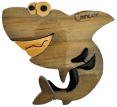 Vintage Magnet Wood Cut Cancun Anthropomorphic Cartoon Grinning Shark - $14.84