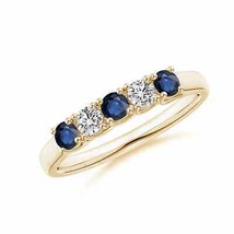 ANGARA Half Eternity Five Stone Sapphire and Diamond Wedding Band in 14K Gold - £626.92 GBP