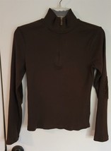 Womens S Lauren by Ralph Lauren Brown 1/2 Zip Elbow Patches Shirt Top Bl... - £14.73 GBP