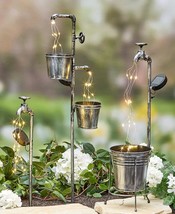 Solar Garden Yard Stake Water Faucet Planter Fairy Light Lawn Art Outdoor Decor - £23.12 GBP+