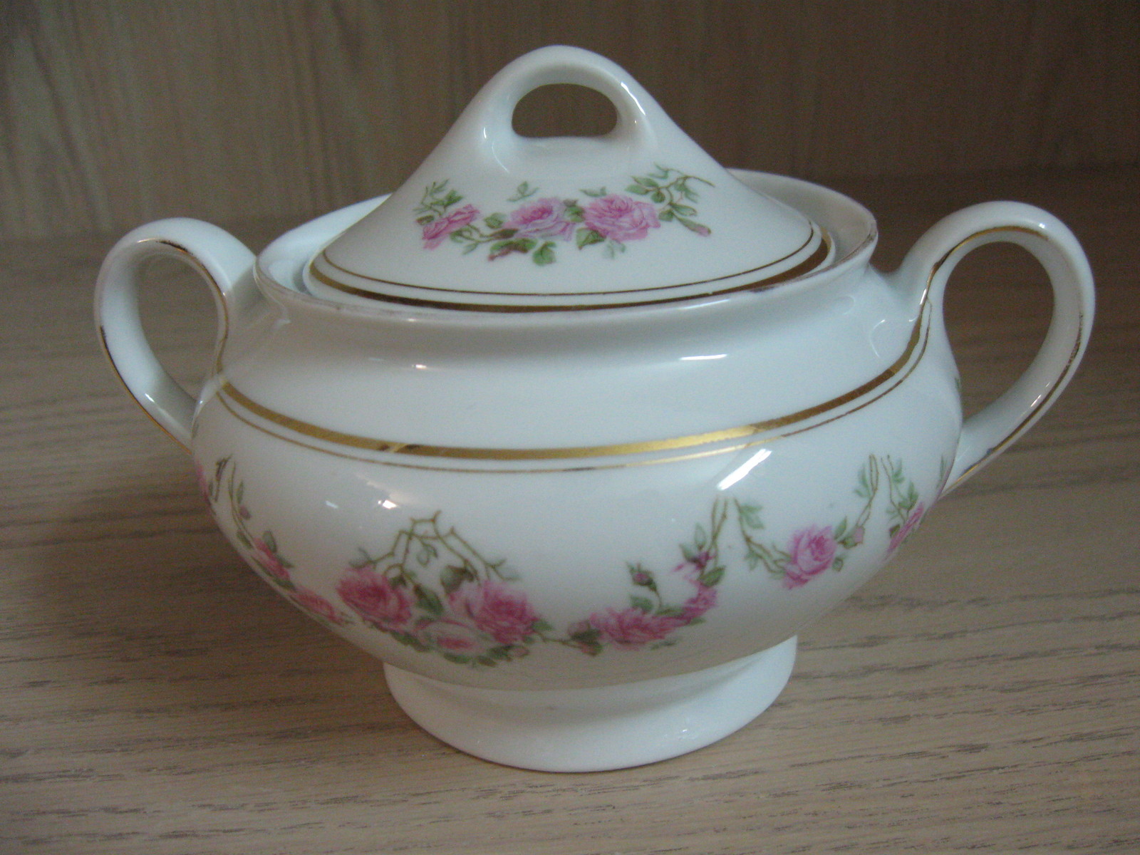 Bavaria #37 Sugar Bowl with Lid Pink Rose Swag With Gold Design   - $9.95