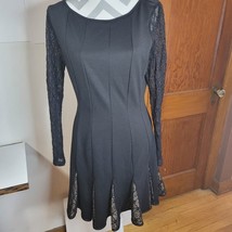 Catherine Malandrino Dress Black lace long sleeve Pleated Panel skirt Si... - £19.26 GBP