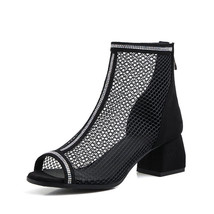 Round Toe Zipper Mesh Hollow Out Breathable Single Shoes Women High Heels Cool B - £45.54 GBP