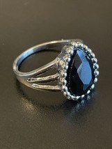 Black Rhinestone S925 Sterling Silver Woman Ring Size 9 - £11.85 GBP