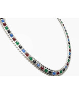 Sterling 17&quot; Onyx Agate Carnelian Roma Riccio Necklace Black Red Green Blue - €74,34 EUR
