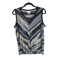 Exclusively Misook Womens Shell Tank Top Striped Stretch Black Purple Beige L - £7.70 GBP