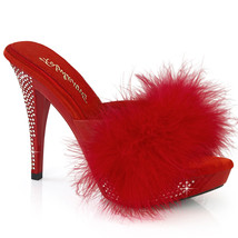 Fabulicious ELEGANT-401F Red Women&#39;s 4&quot; Heel Platform Marabou Fur Slipper Shoes - £53.69 GBP
