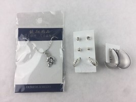 Lot of 5 Costume Jewelry: 4 Fashion Stud &amp; Hoop Earrings and 1 Dolphin Necklace - £11.31 GBP