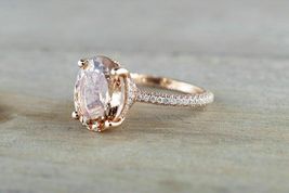2CT Oval Cut Peach Morganite Halo 14k Rose Gold Over Solitaire Anniversary Ring - £72.07 GBP