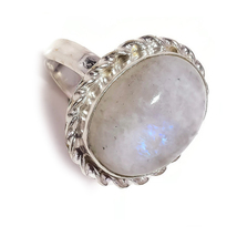 Blue Flash White Moonstone Gemstone 925 Silver Handmade Rope Bezel Ring US-7.5 - £7.98 GBP