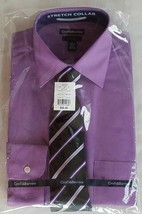 Croft &amp; Barrow Dress Shirt Tie Sz S 14.5-15 32/33 Men Purple Fitted Stretch Neck - £19.94 GBP