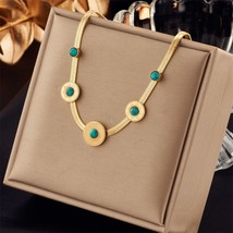 DIEYURO 316L Stainless Steel Green Stone Charm Necklace Bracelet For Women Vinta - £18.79 GBP