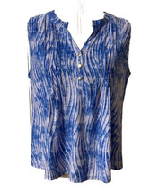Notions Women&#39;s Tank Top Sz PL Blue White Cool Feel V-neck Textured - $12.88