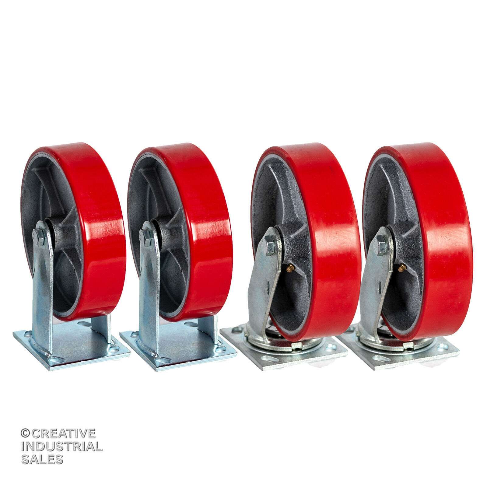 Primary image for 8" x 2" Swivel Casters Polyurethane Wheel Steel Hub (2) Rigid (2) 1250lb each