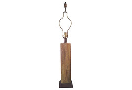 Mid-Century Brown Square Textured Ceramic and Walnut Table Lamp - £1,165.48 GBP