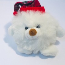 Commonwealth White Furry Round Puppy Dog Plaid Hat Plush Stuffed Animal Toy - £9.57 GBP