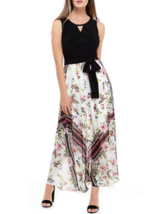 New Sandra Darren Black White Floral Maxi Belted Flare Dress Size 10 14 16 - £34.01 GBP+