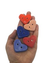 5Pcs Assorted Heart Shaped Sewing Buttons Large Handmade Ceramic craft S... - £30.40 GBP