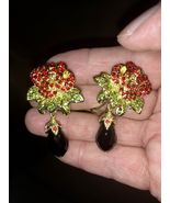 Heidi Daus Drop ROSE Dangle Earrings Crystal Rhinestones SIGNED Pierced NWB - €83,98 EUR