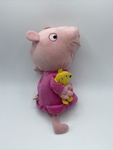 Peppa Pig Talking Musical Bed time Plush Doll Holding Teddy Bear 13” Tall Heart - £6.40 GBP