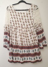 ENTRO by Anthropologie White Floral Woman&#39;s L Tunic Lace Open Shoulder Rayon EUC - £19.38 GBP